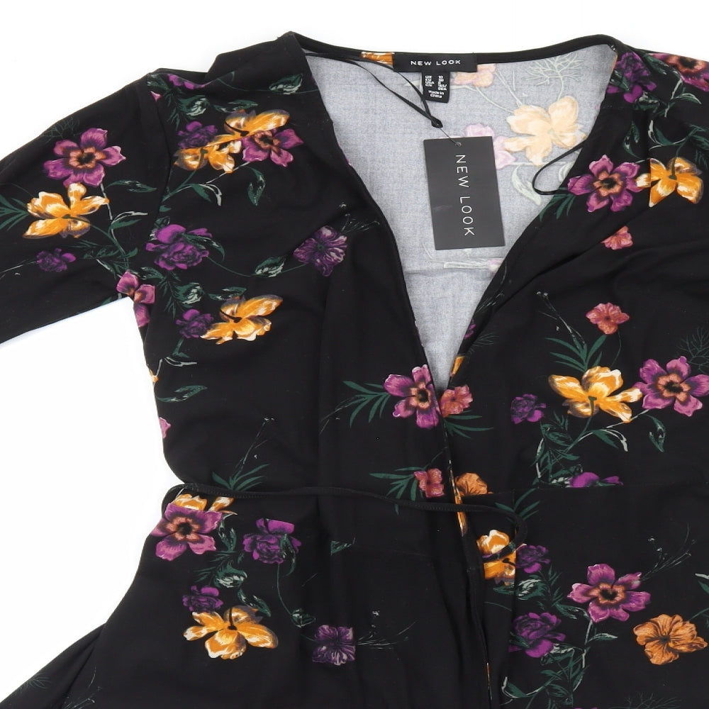 New Look Womens Black Floral  A-Line  Size 10
