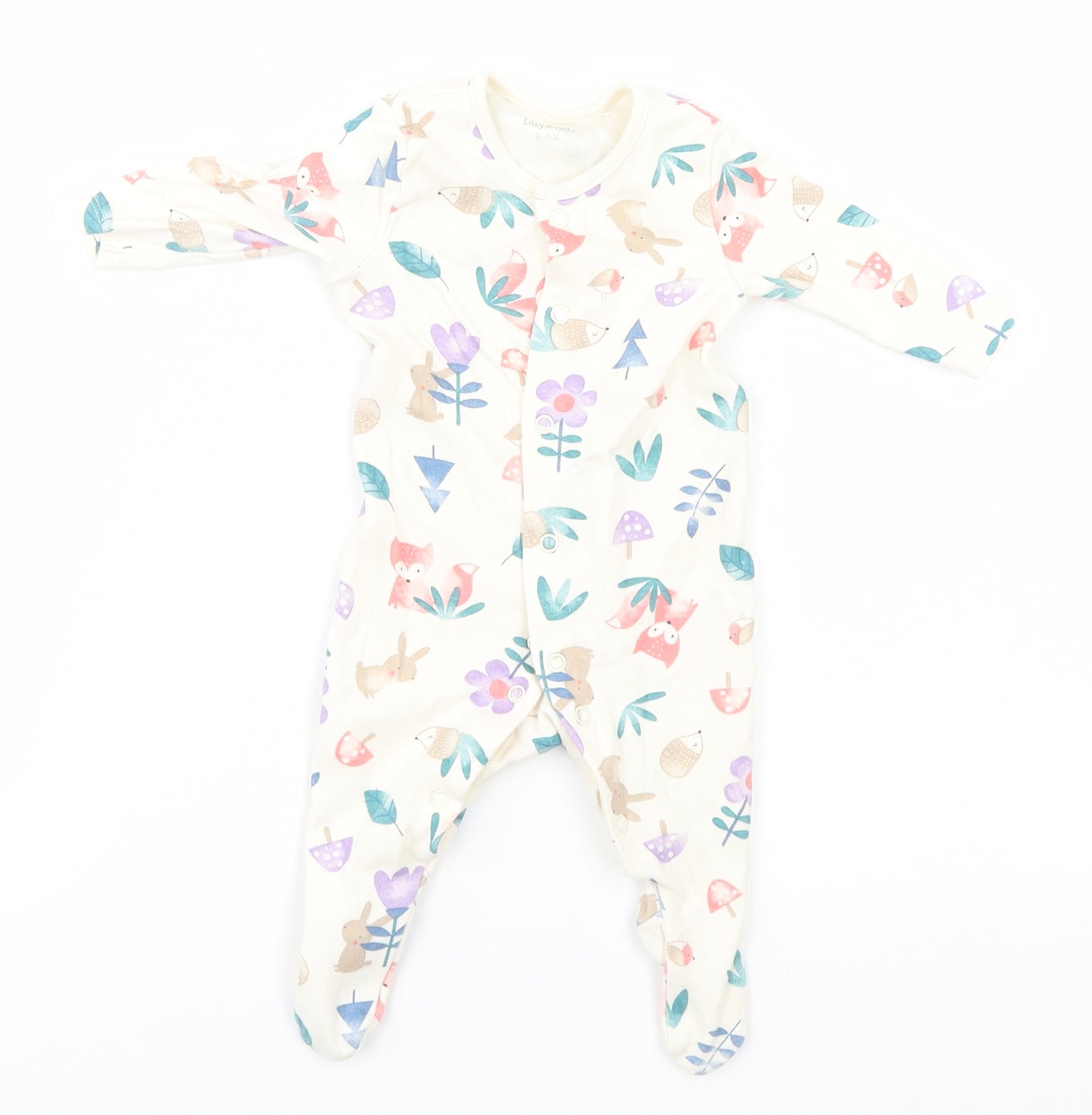 Lily & Dan Baby Ivory Animal Print  Babygrow One-Piece Size 0-3 Months  - Woodland Creatures