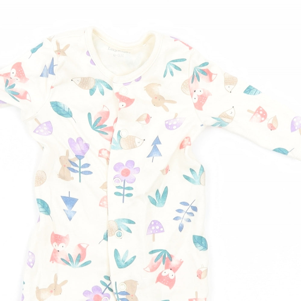 Lily & Dan Baby Ivory Animal Print  Babygrow One-Piece Size 0-3 Months  - Woodland Creatures