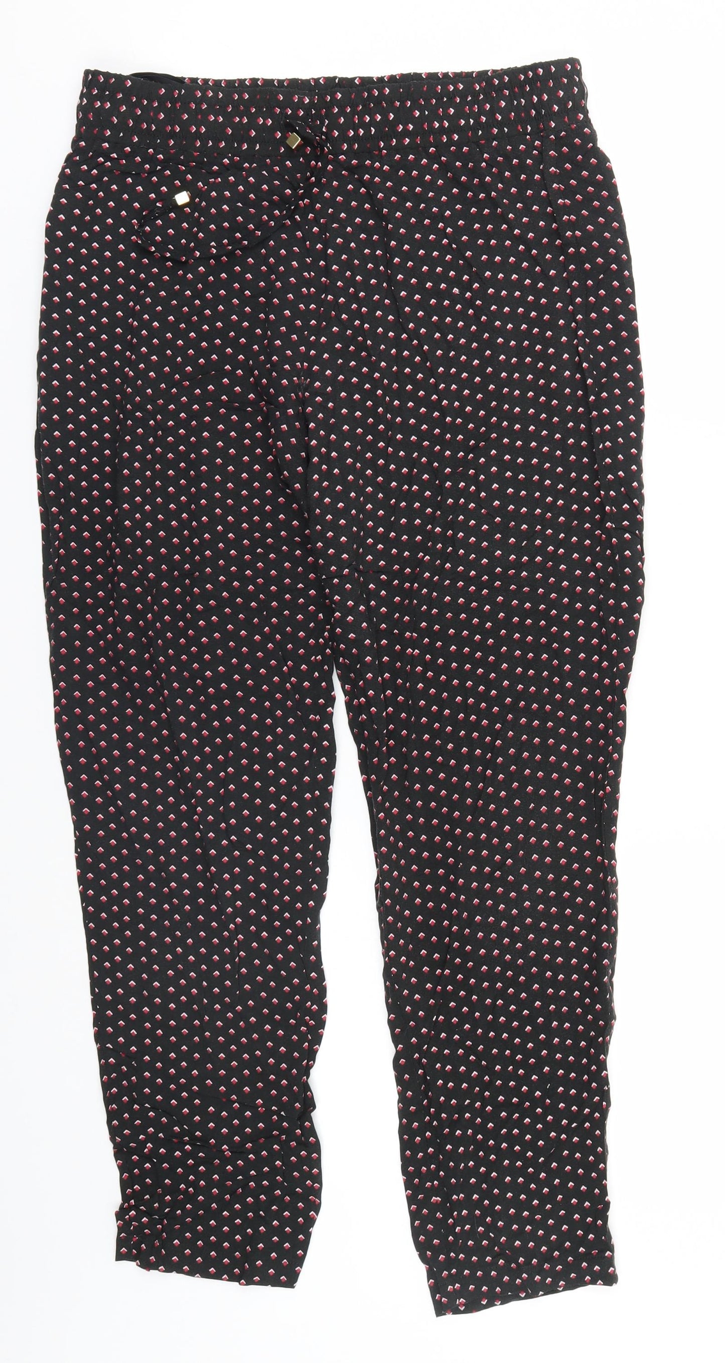 Peacocks Womens Black Geometric  Trousers  Size 12 L26 in