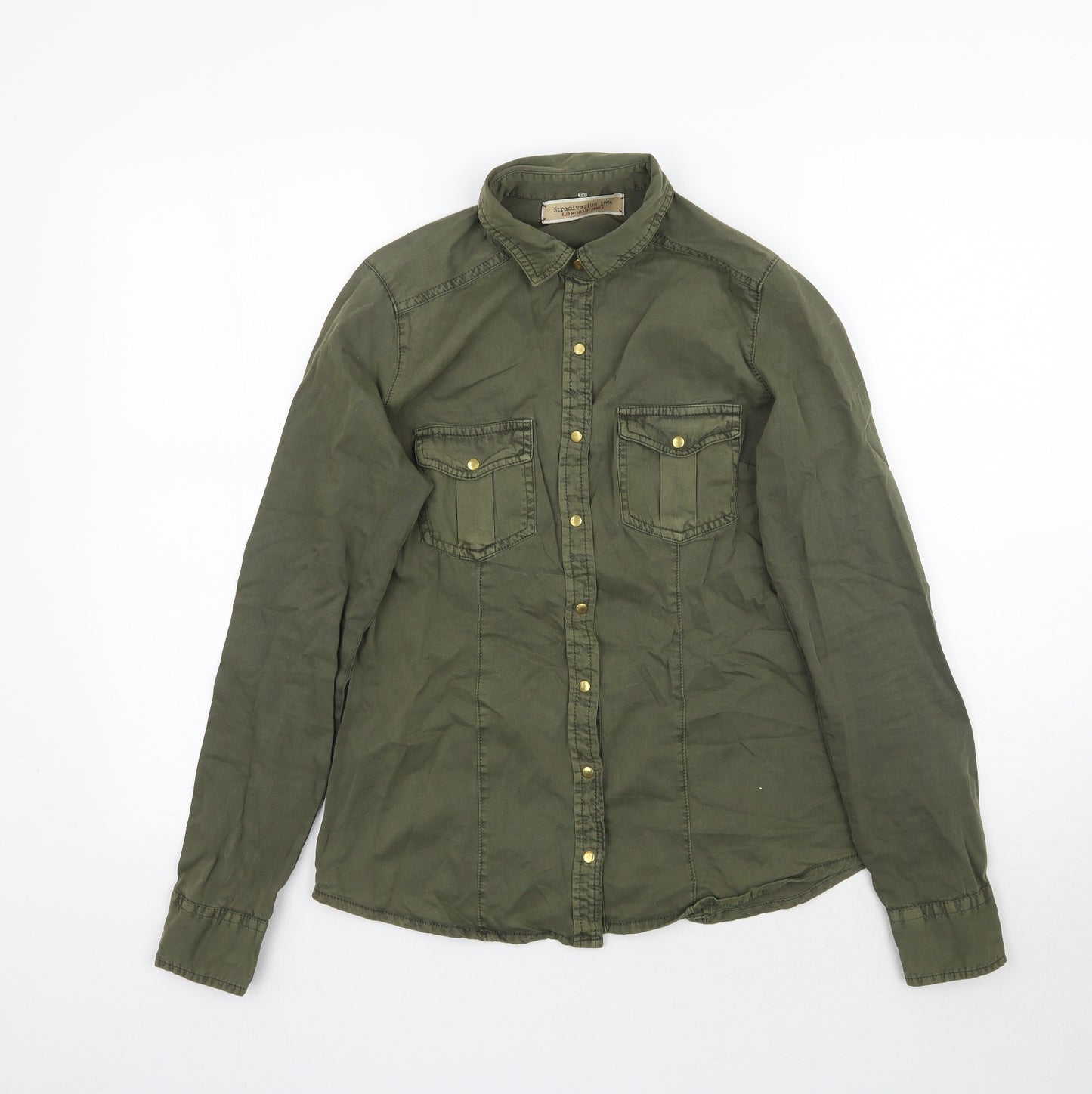 Stradivarius Womens Green   Basic Button-Up Size M