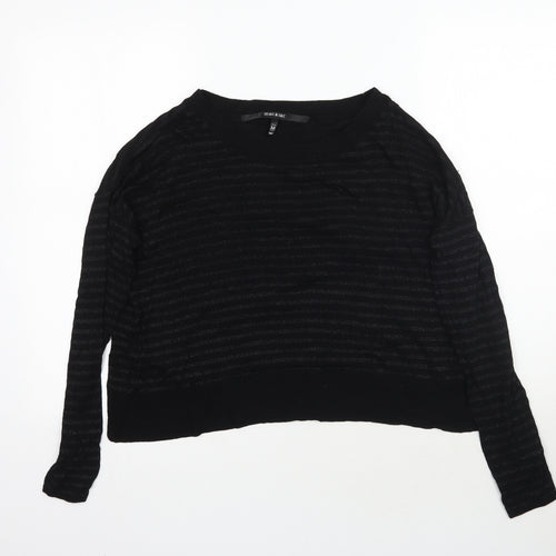 Mac & Jac Womens Black Striped  Basic T-Shirt Size M