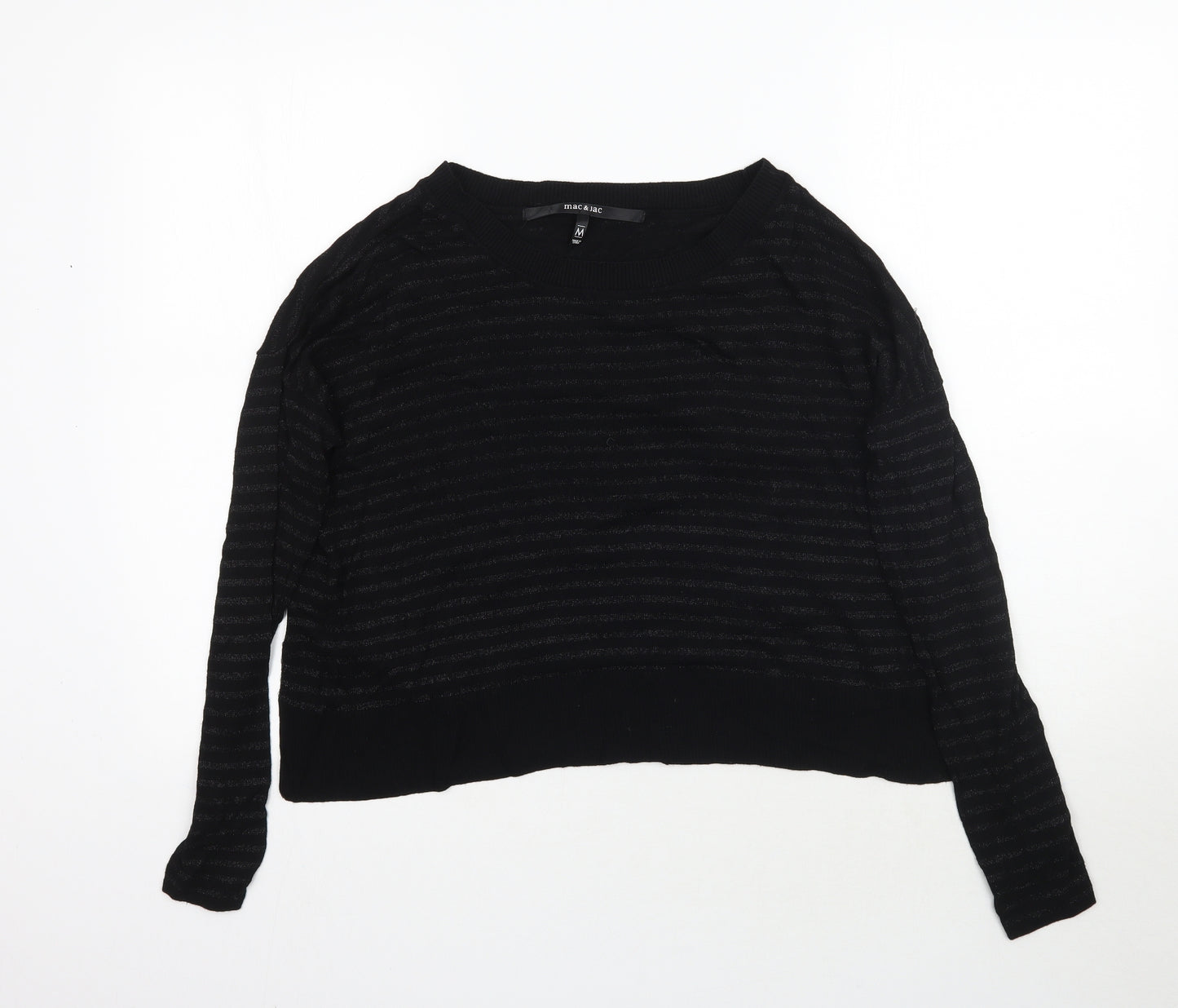Mac & Jac Womens Black Striped  Basic T-Shirt Size M