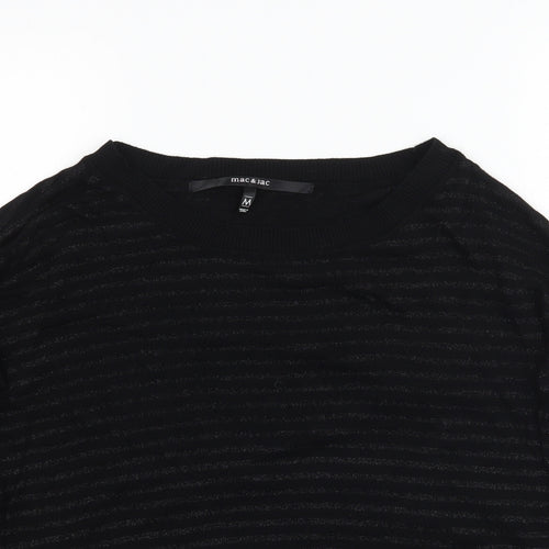Mac & Jac Womens Black Striped  Basic T-Shirt Size M