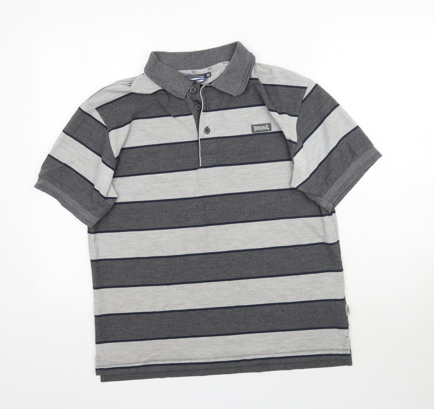Lonsdale Mens Grey Striped   Polo Size M