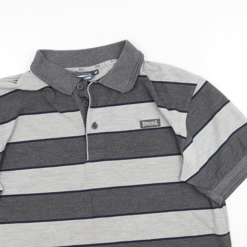 Lonsdale Mens Grey Striped   Polo Size M