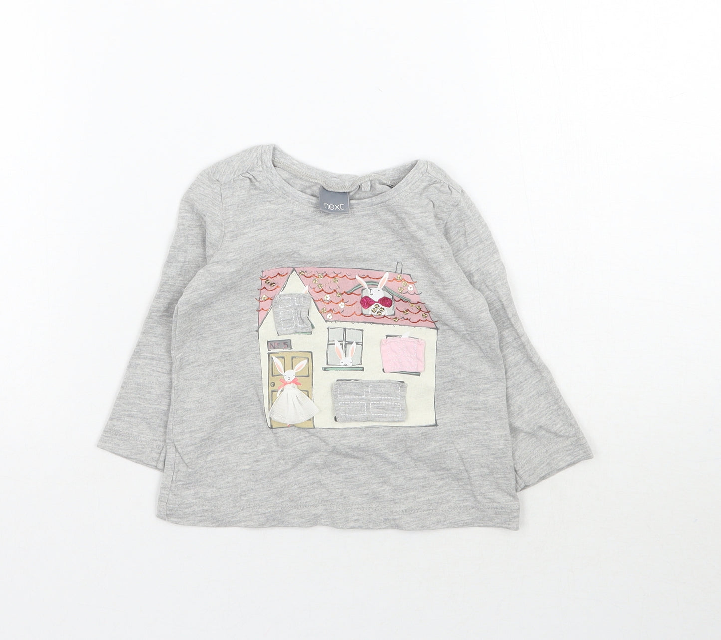 NEXT Girls Grey   Basic T-Shirt Size 6-9 Months  - Bunny rabbits