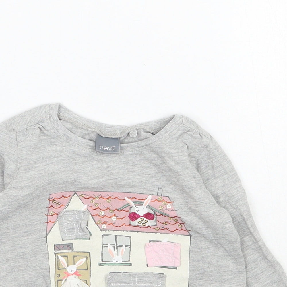 NEXT Girls Grey   Basic T-Shirt Size 6-9 Months  - Bunny rabbits