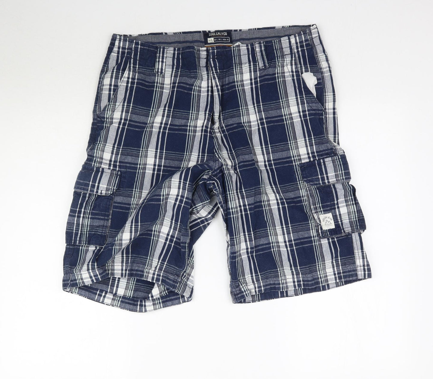 SoulCal&Co Mens Blue Plaid  Bermuda Shorts Size L
