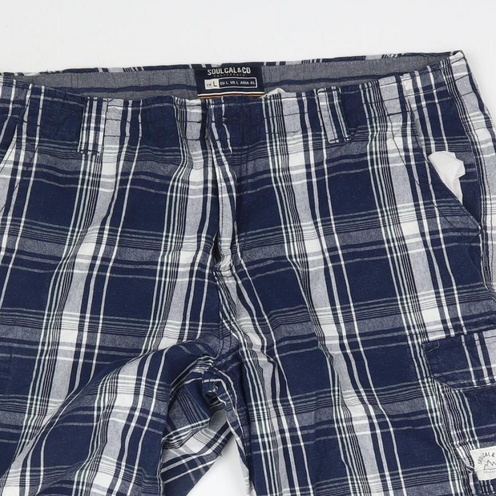 SoulCal&Co Mens Blue Plaid  Bermuda Shorts Size L