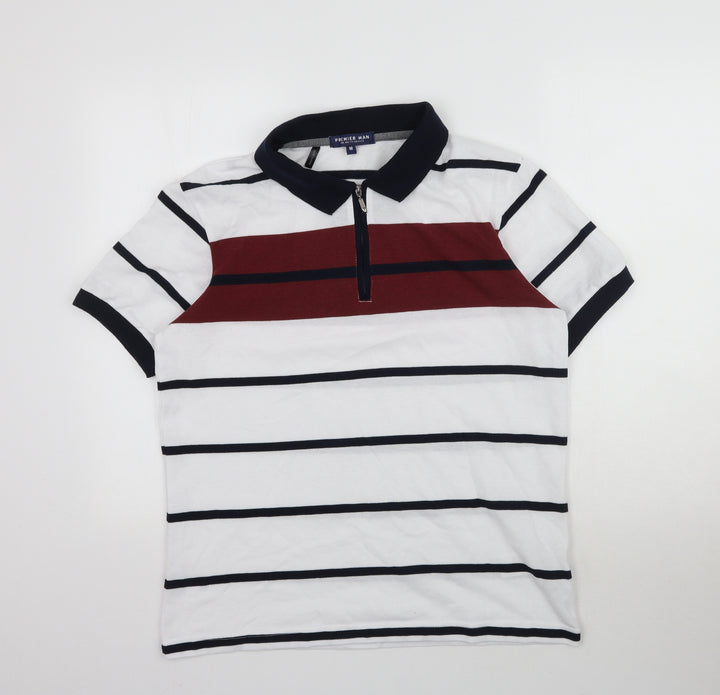 Premier Man Mens White Striped   Polo Size M