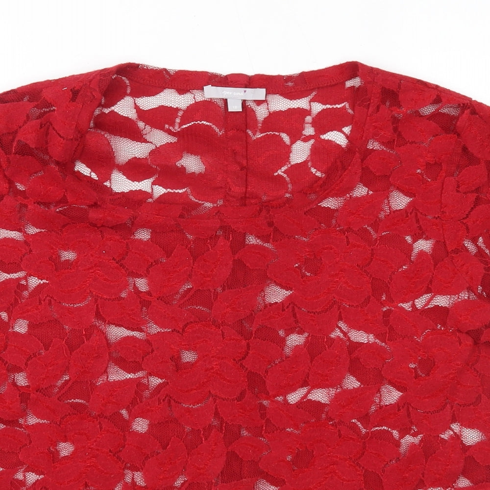 M&S Womens Red Floral  Cardigan Jumper Size 18  - reverse cardigan
