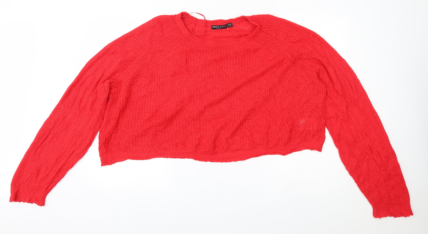 Brave Soul Womens Red   Pullover Jumper Size M  - cropped