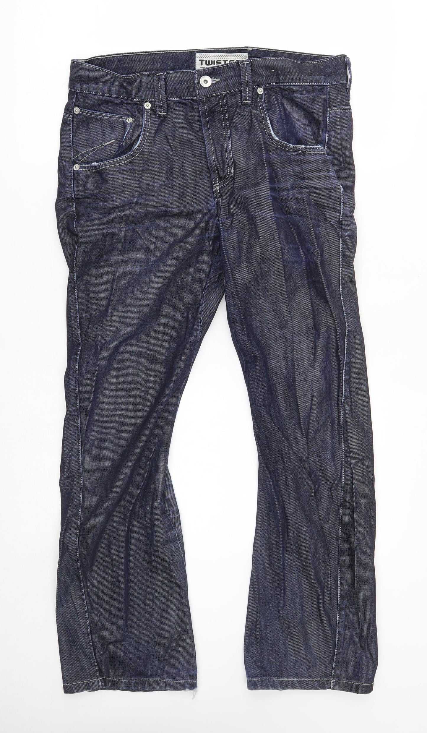 Topman Mens Black   Straight Jeans Size 32 L29 in - twister, blue lines