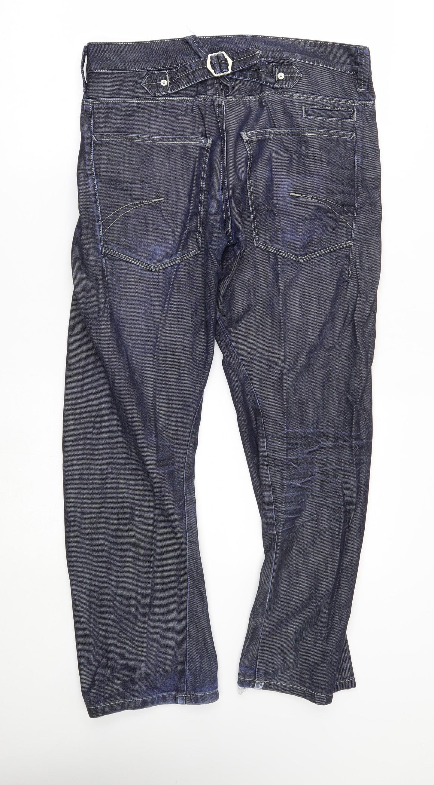 Topman Mens Black   Straight Jeans Size 32 L29 in - twister, blue lines