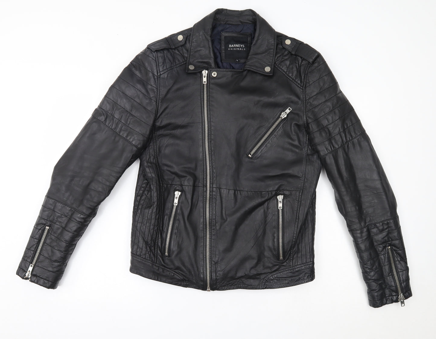 Barney's Originals Mens Black   Biker Coat Size L