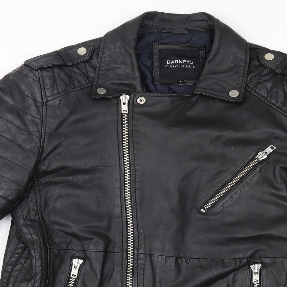 Barney's Originals Mens Black   Biker Coat Size L