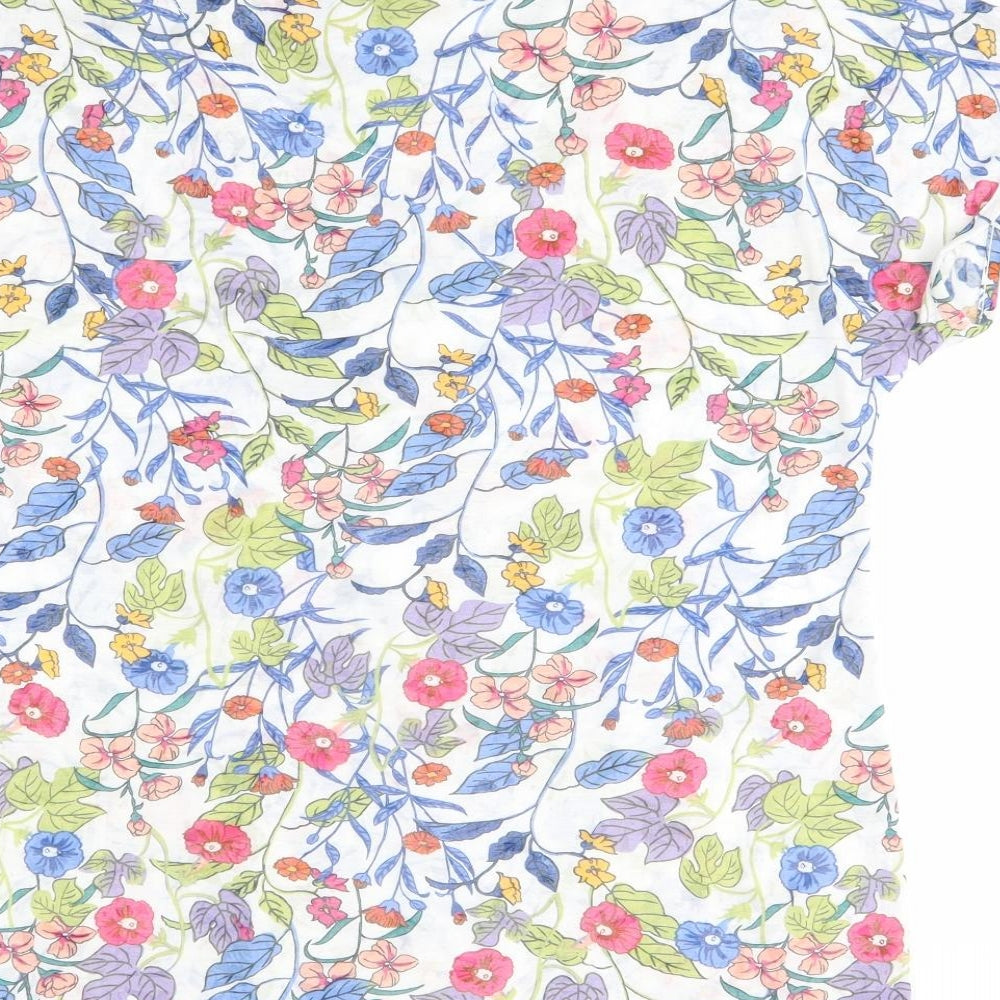 M&S Womens White Floral  Basic T-Shirt Size 10  - bronze strip on front