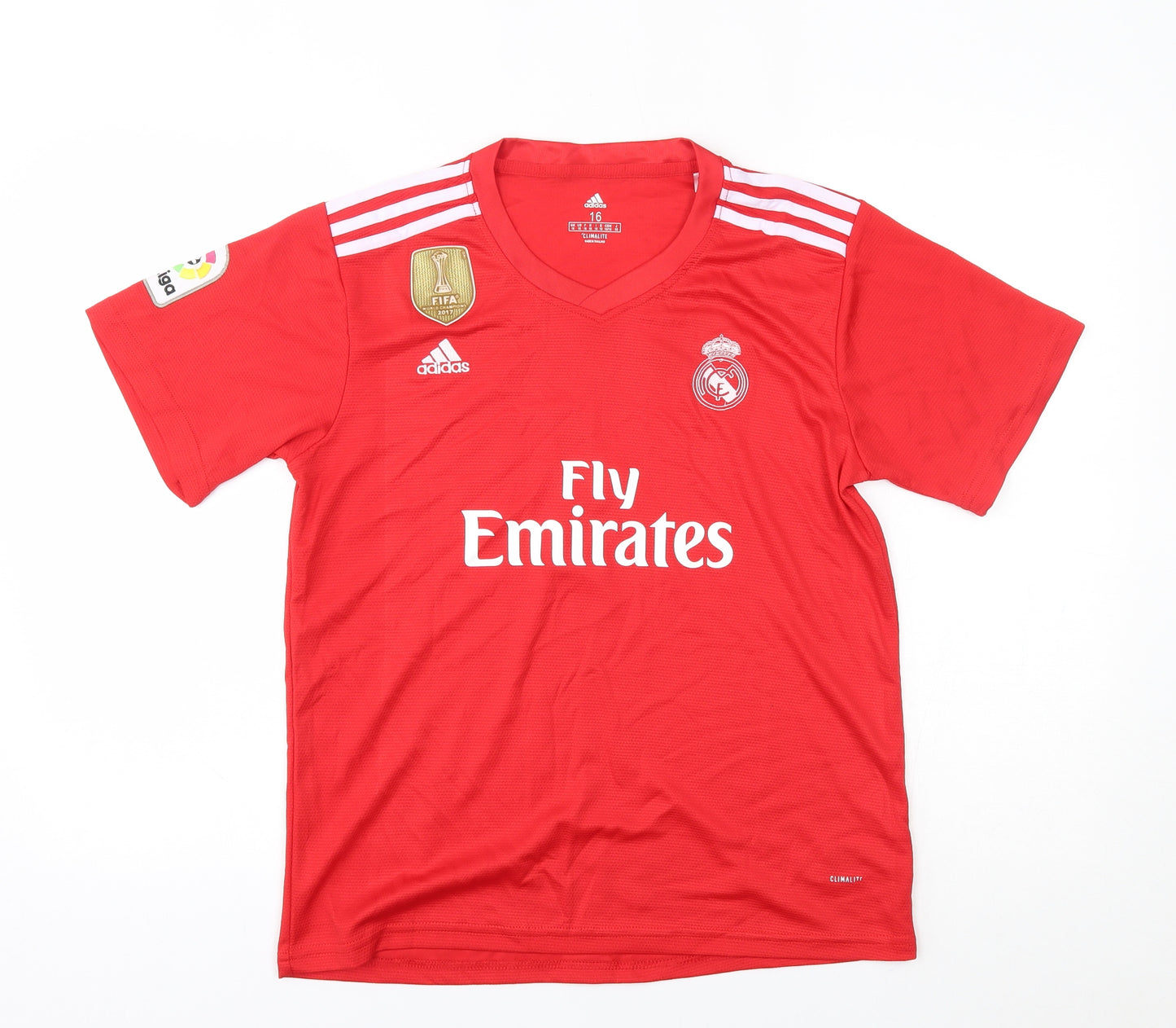 adidas Boys Red   Basic T-Shirt Size 16 Years  - fly emirates, ramos 4