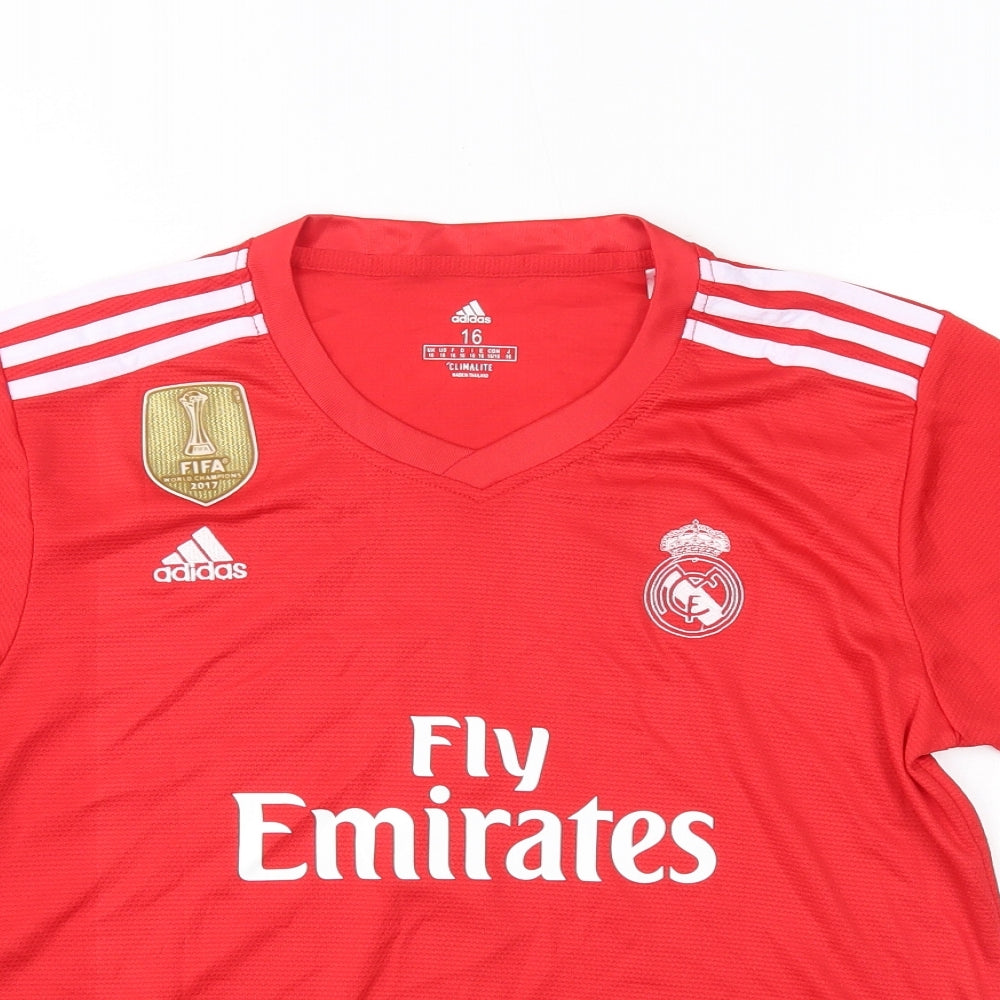 adidas Boys Red   Basic T-Shirt Size 16 Years  - fly emirates, ramos 4
