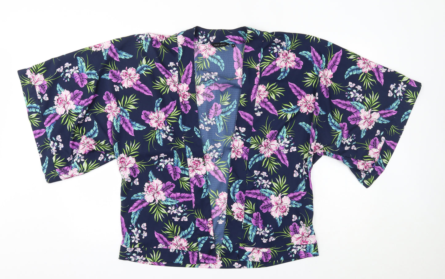 New Look Womens Blue Floral  Kimono T-Shirt Size 14