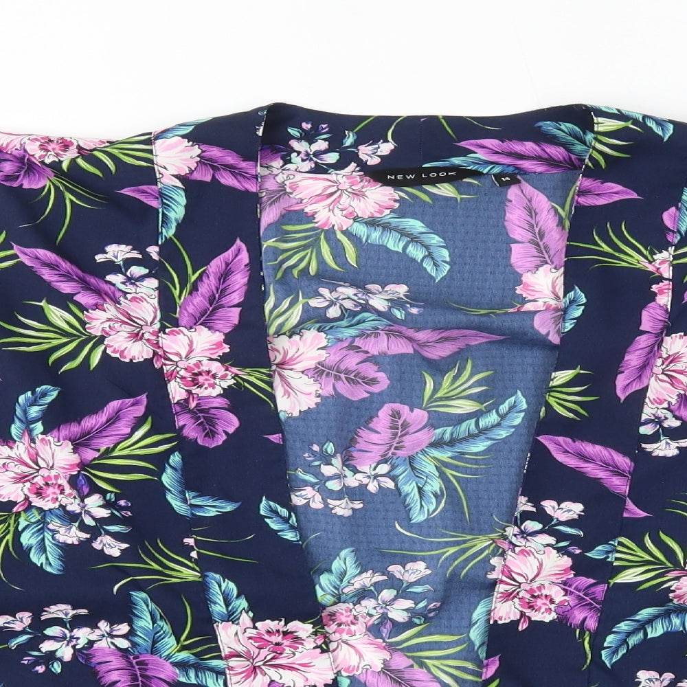 New Look Womens Blue Floral  Kimono T-Shirt Size 14