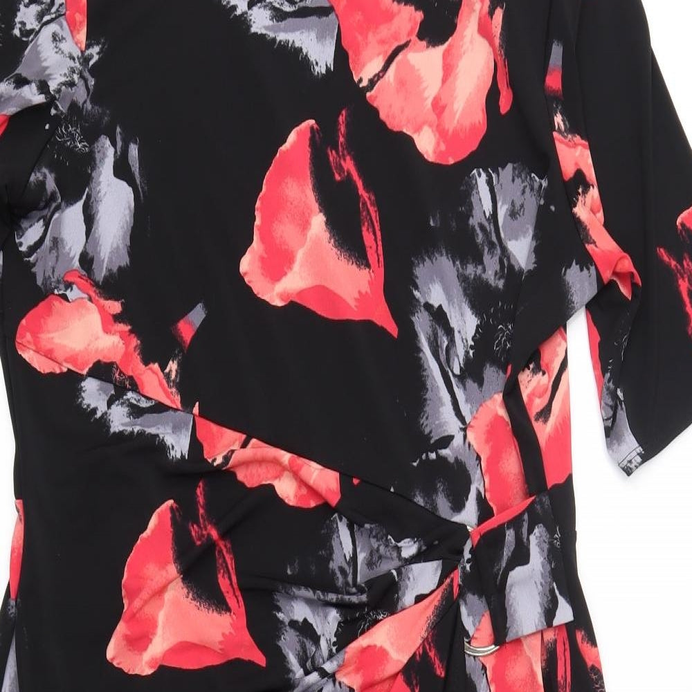 Debenhams Womens Black Floral  A-Line  Size 16