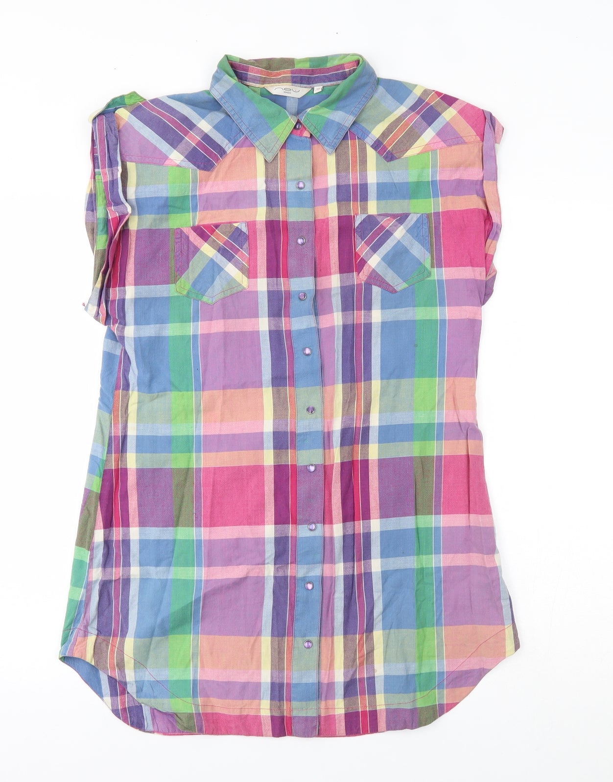 New Look Womens Multicoloured Plaid  Basic Button-Up Size 12