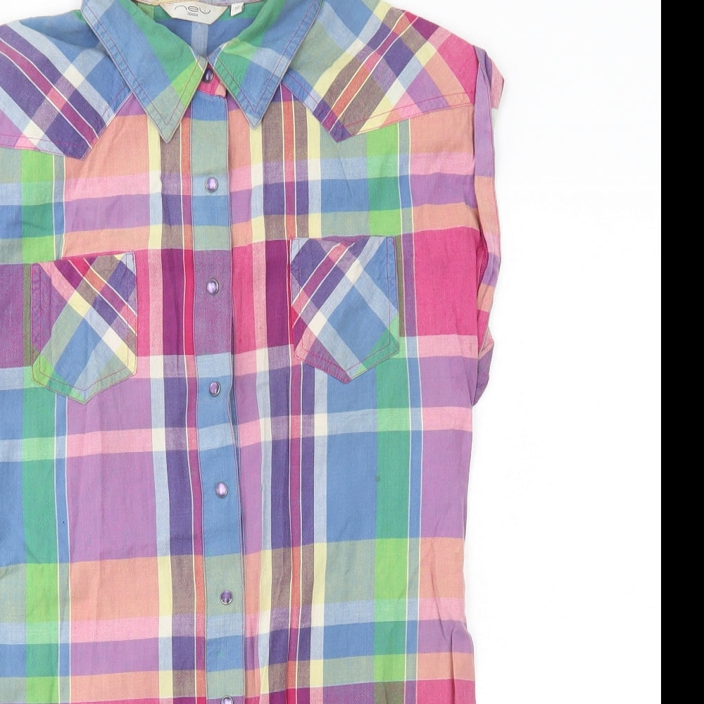 New Look Womens Multicoloured Plaid  Basic Button-Up Size 12