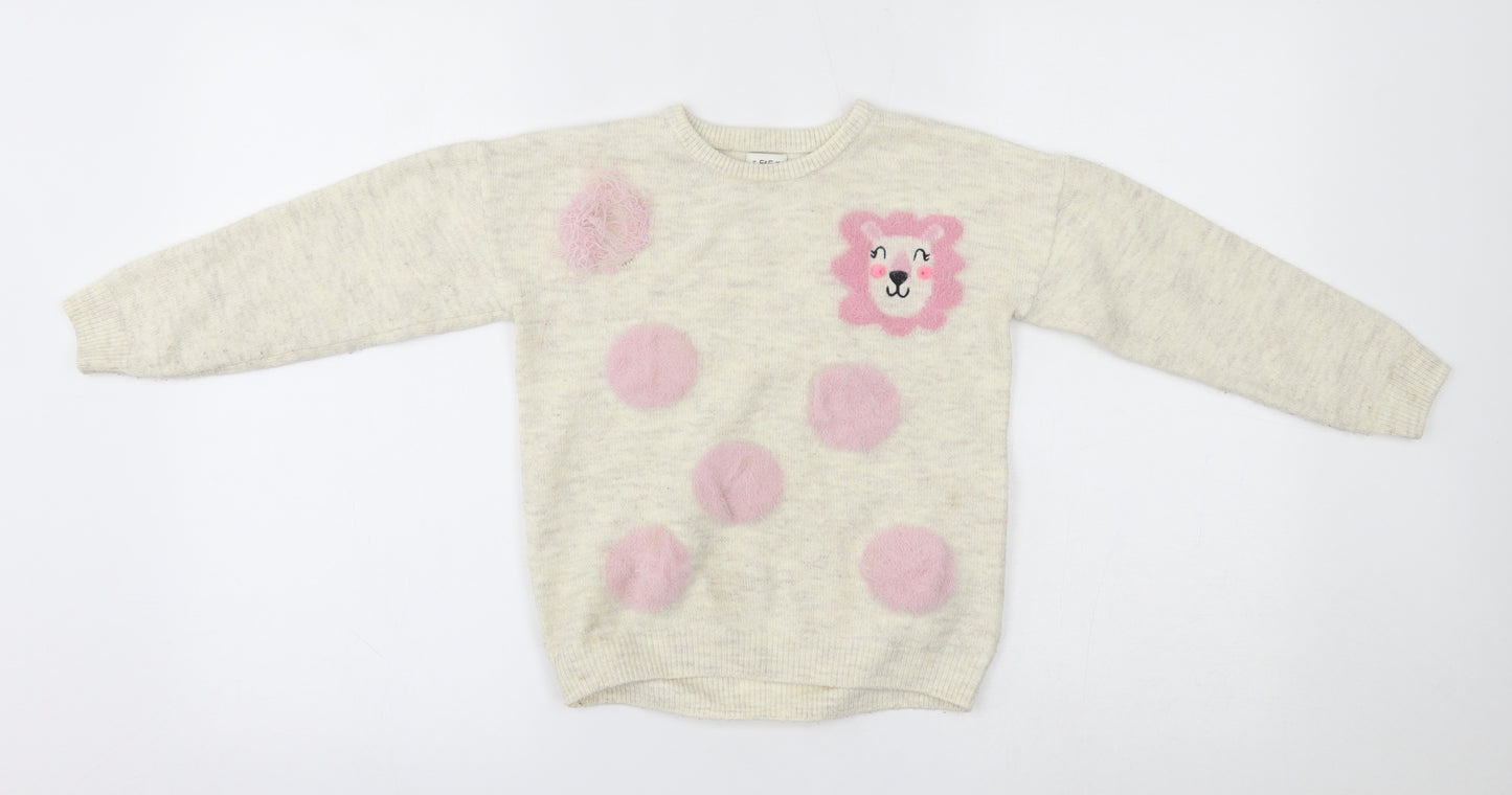 F&F Girls Ivory   Pullover Jumper Size 6-7 Years  - lion