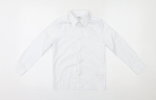 Front view of Marks & Spencer boys’ white basic button-up, size 8-9, years