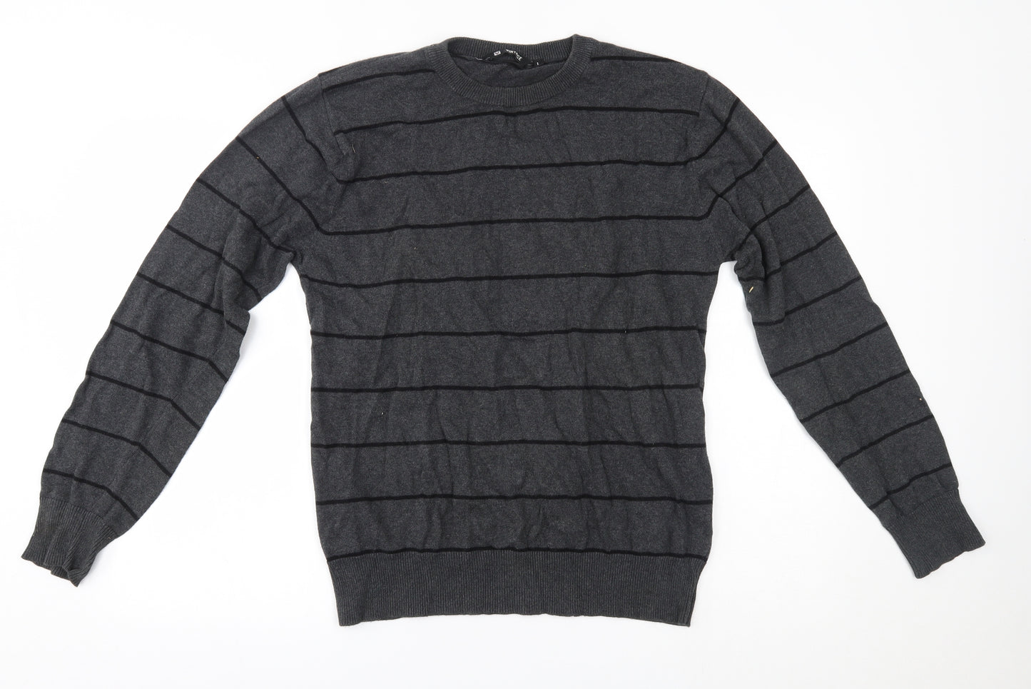 Vintage Mens Grey Striped  Pullover Jumper Size L