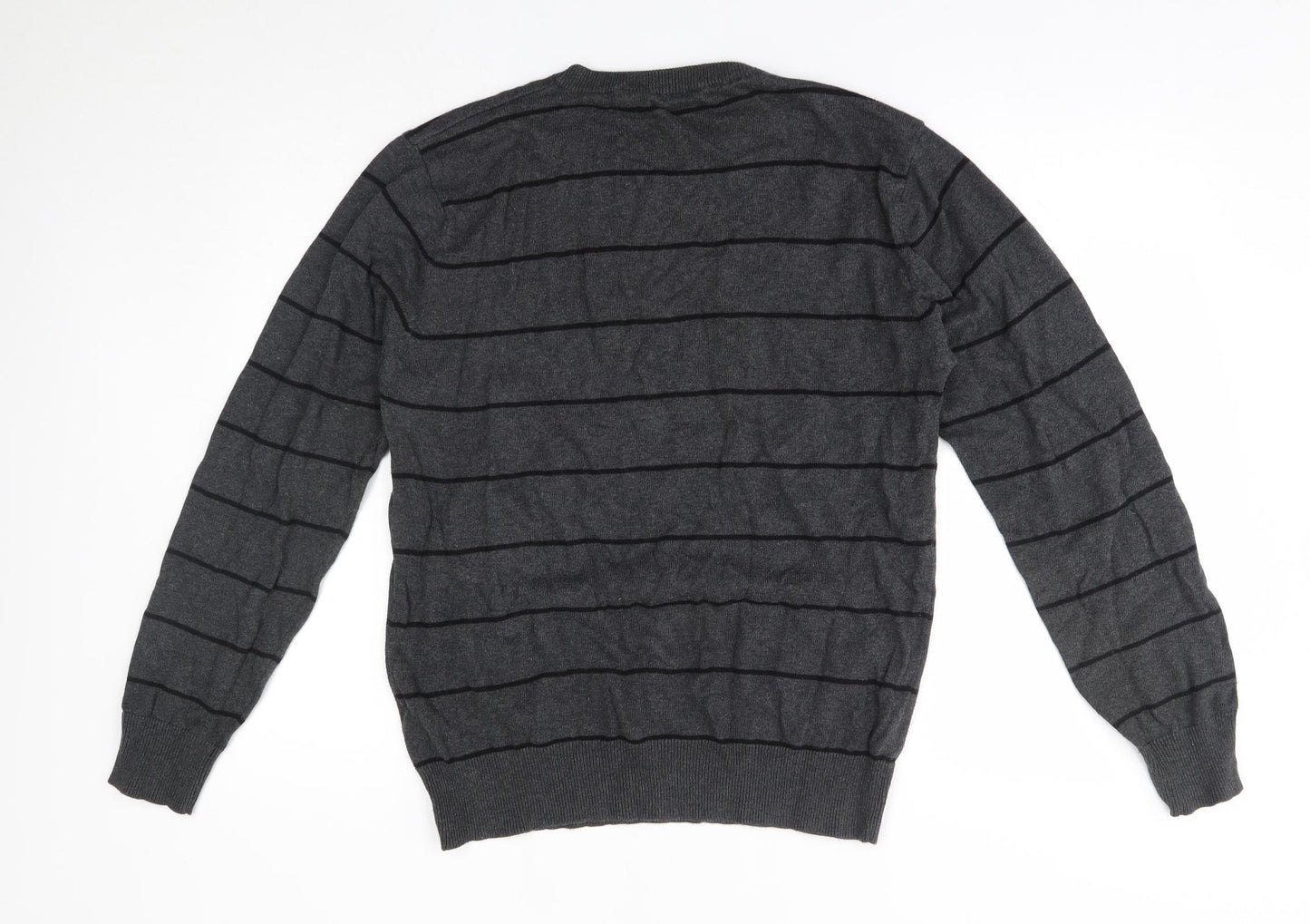 Vintage Mens Grey Striped  Pullover Jumper Size L