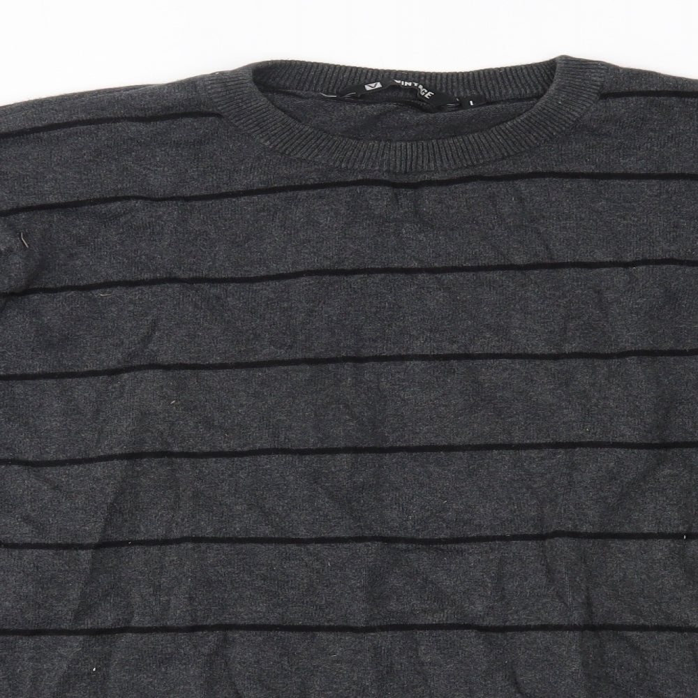 Vintage Mens Grey Striped  Pullover Jumper Size L