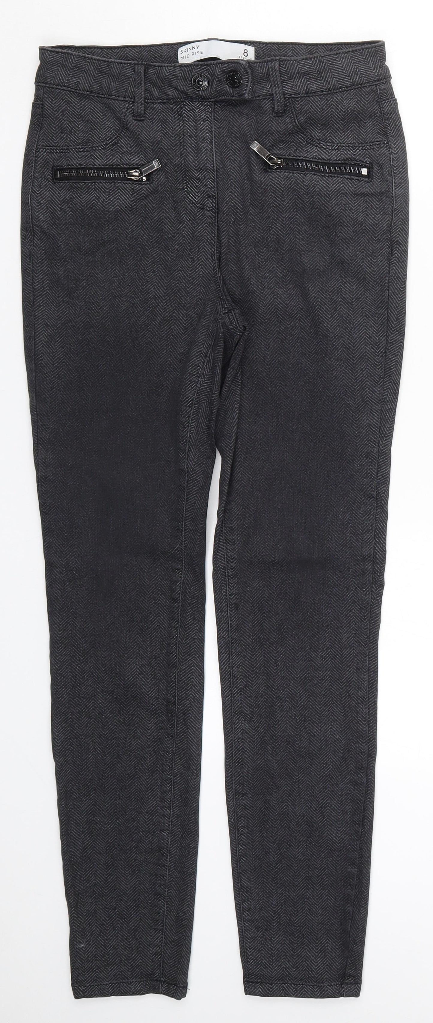 NEXT Womens Grey Herringbone Denim Skinny Jeans Size 8 L27 in