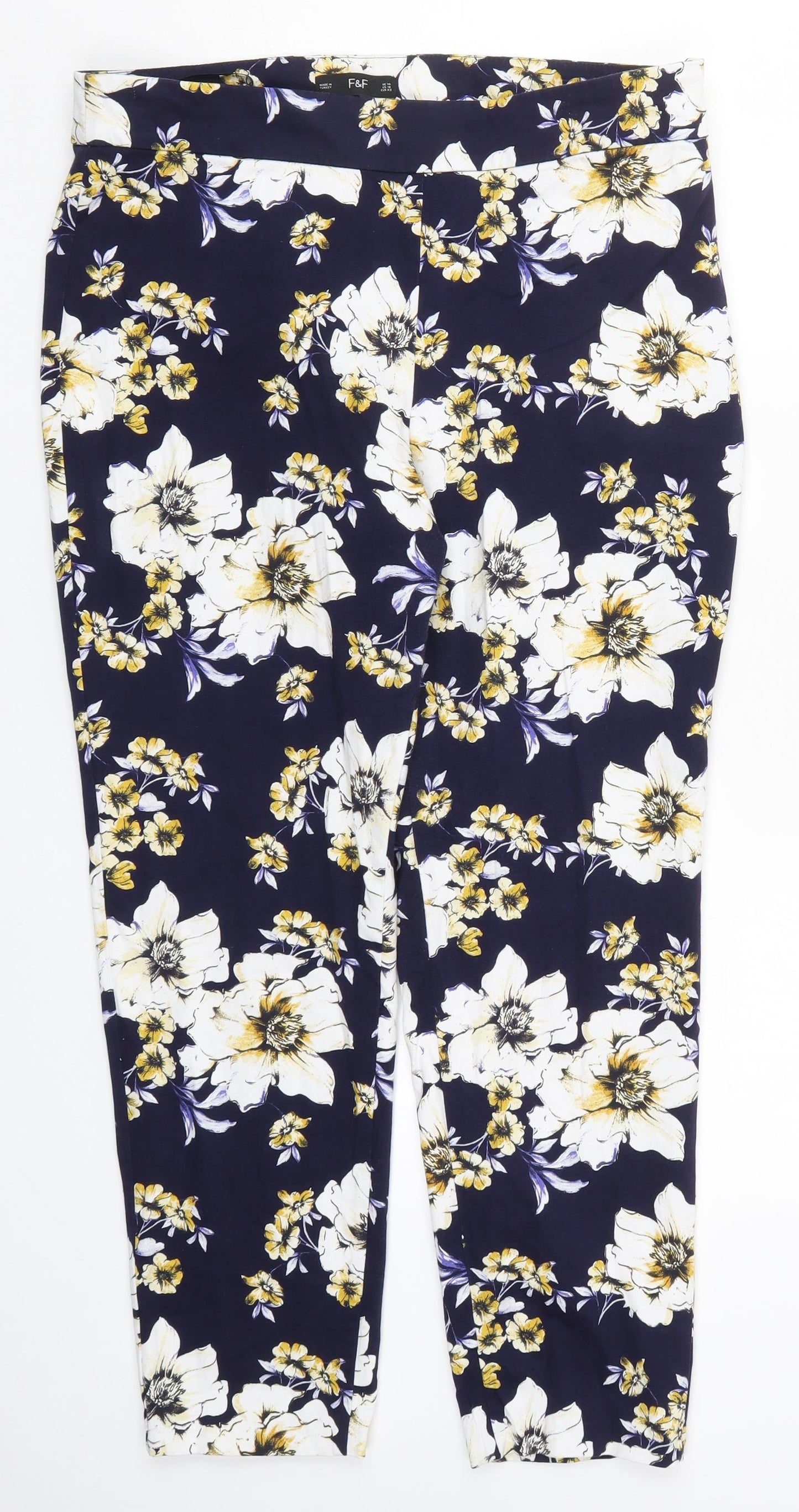F&F Womens Blue Floral  Trousers  Size 14 L26 in