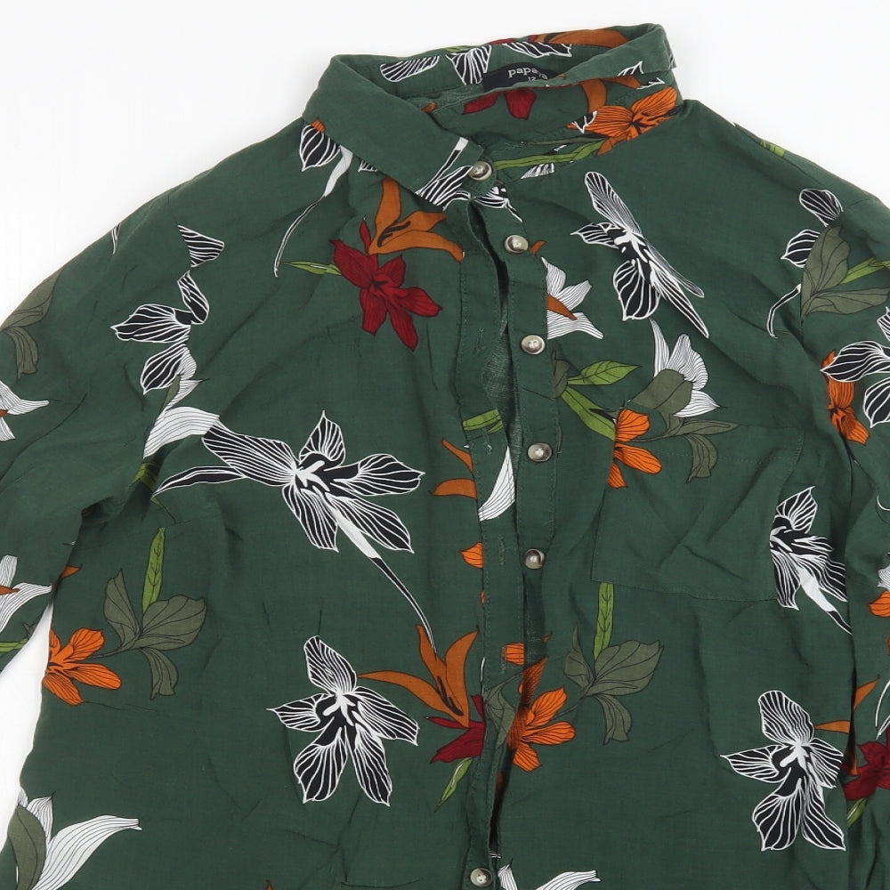 Papaya Womens Green Floral  Basic Button-Up Size 12