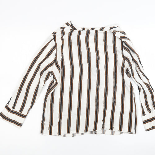 New Look Womens White Striped  Basic T-Shirt Size 12