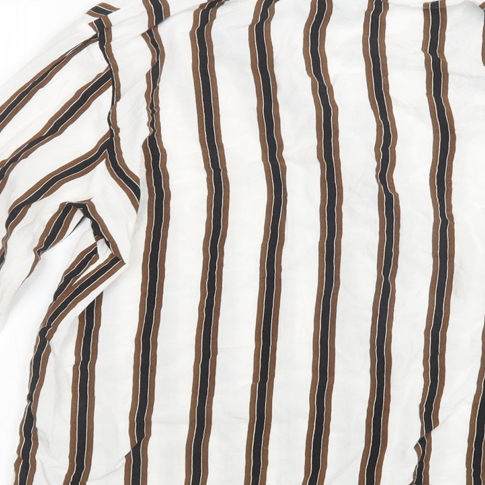 New Look Womens White Striped  Basic T-Shirt Size 12