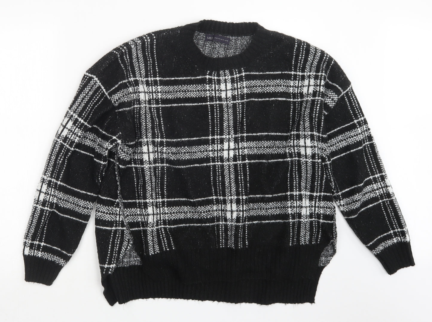 Marks and Spencer Womens Black Check Knit Pullover Jumper Size XL