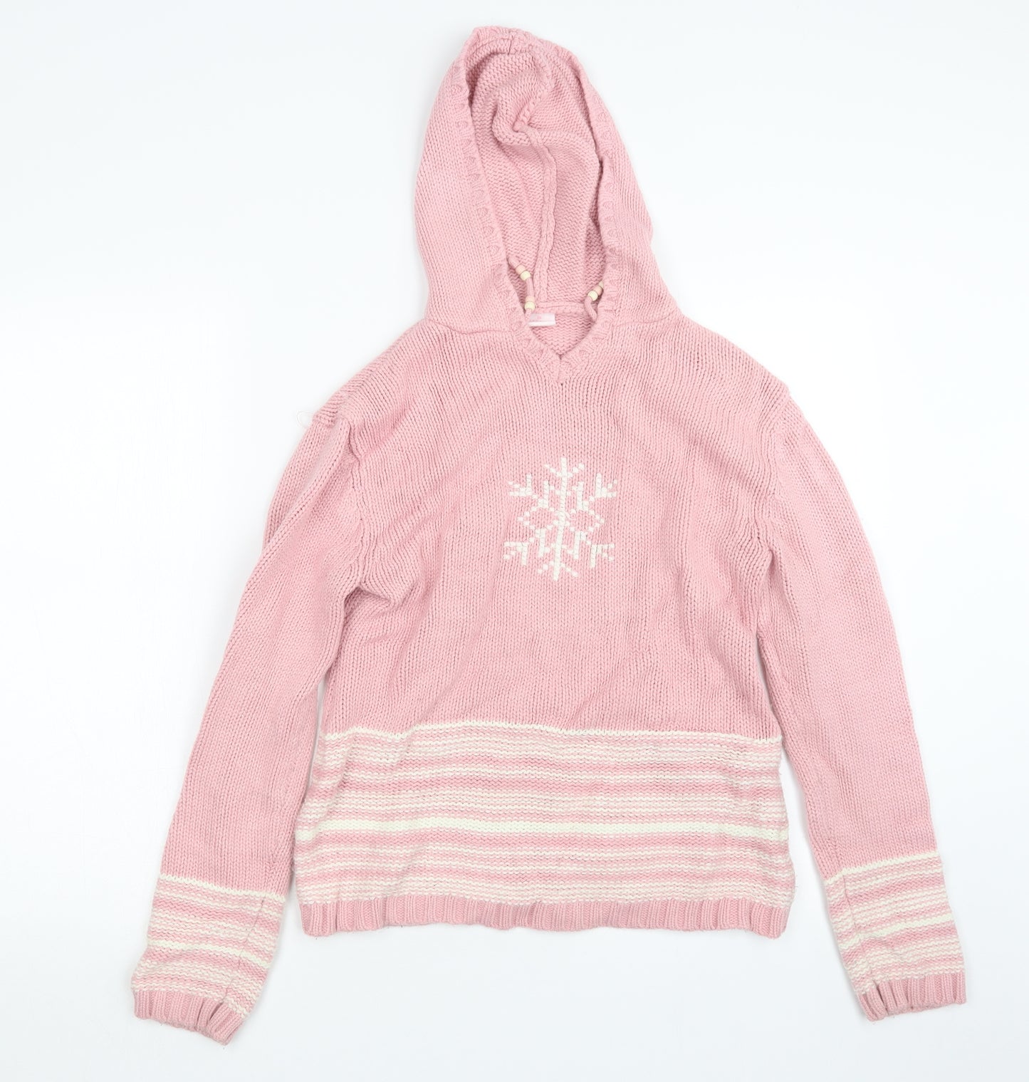NAF NAF Girls Pink  Knit Pullover Hoodie Size 13 Years  - Christmas