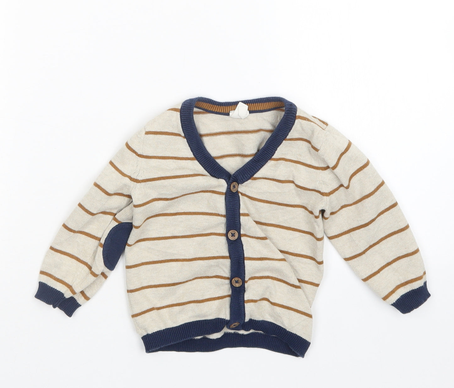 H&M Boys Beige Striped Knit Cardigan Jumper Size 9-12 Months