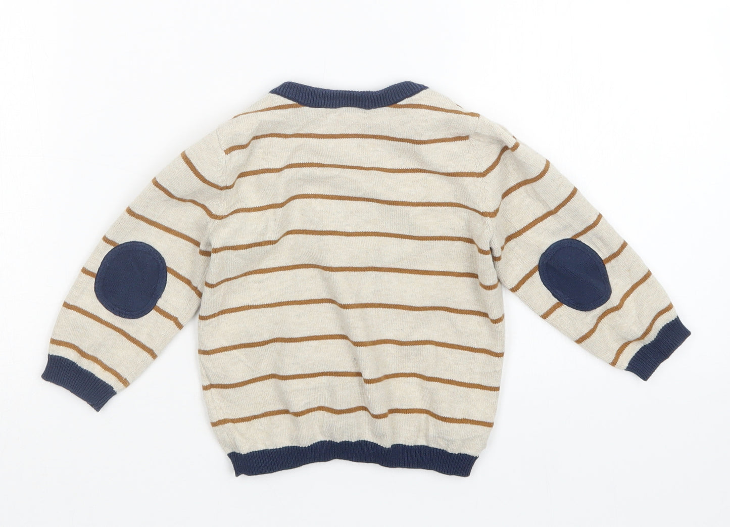 H&M Boys Beige Striped Knit Cardigan Jumper Size 9-12 Months