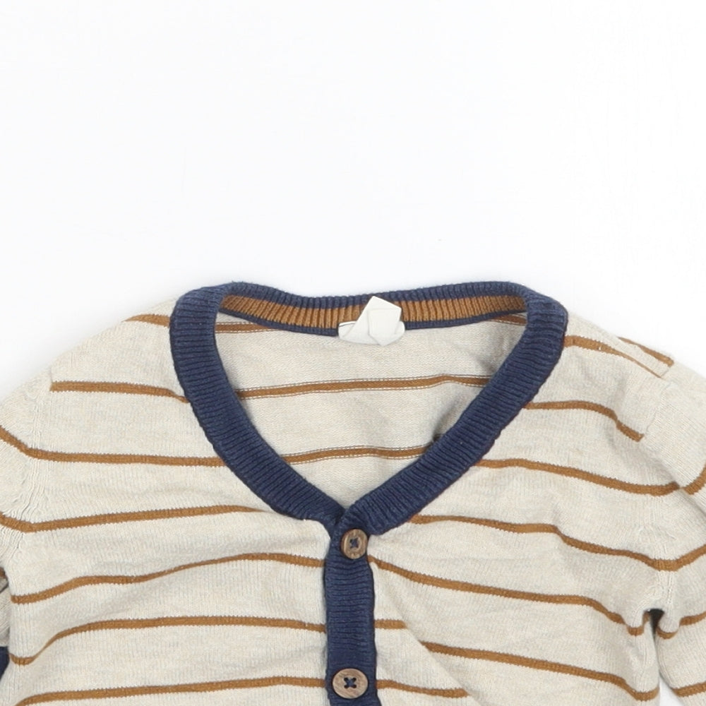 H&M Boys Beige Striped Knit Cardigan Jumper Size 9-12 Months