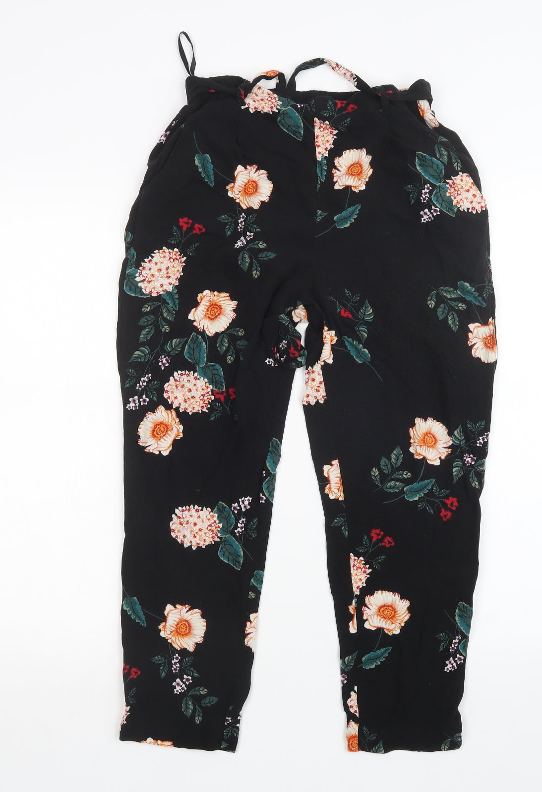 Dorothy Perkins Womens Black Floral  Trousers  Size 6 L22 in