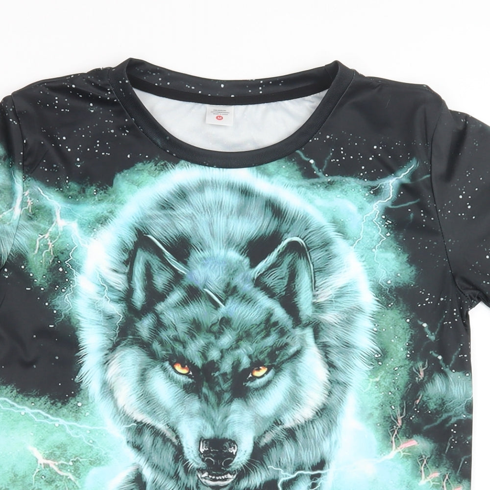 Preworn Mens Black Geometric   T-Shirt Size M  - Wolf