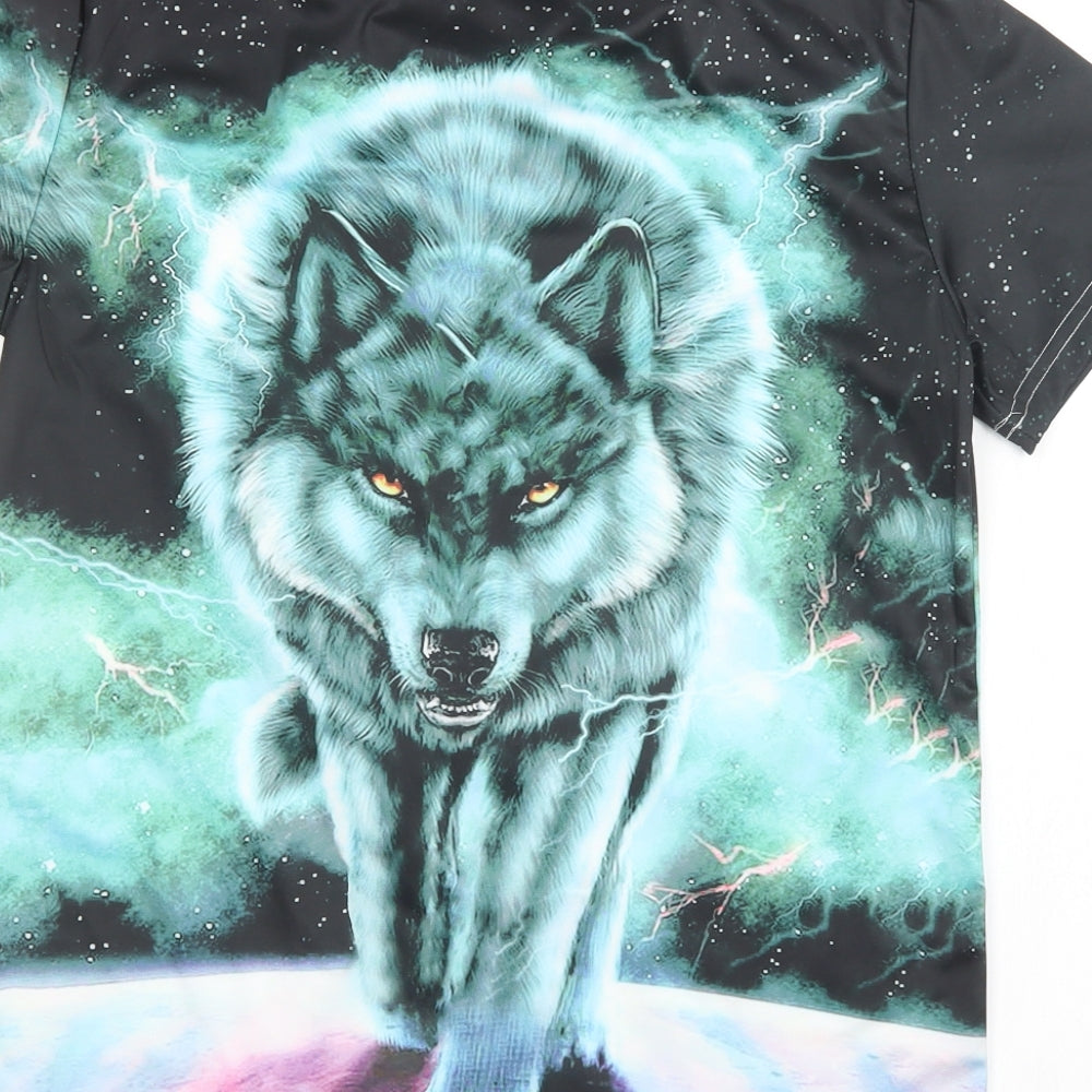 Preworn Mens Black Geometric   T-Shirt Size M  - Wolf