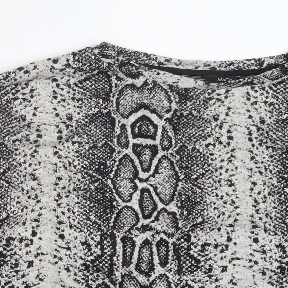 M&Co Womens Black Animal Print  Basic T-Shirt Size 10