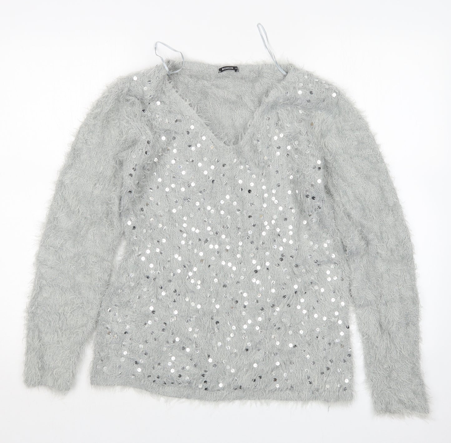 Roman Womens Grey  Knit Pullover Jumper Size 12