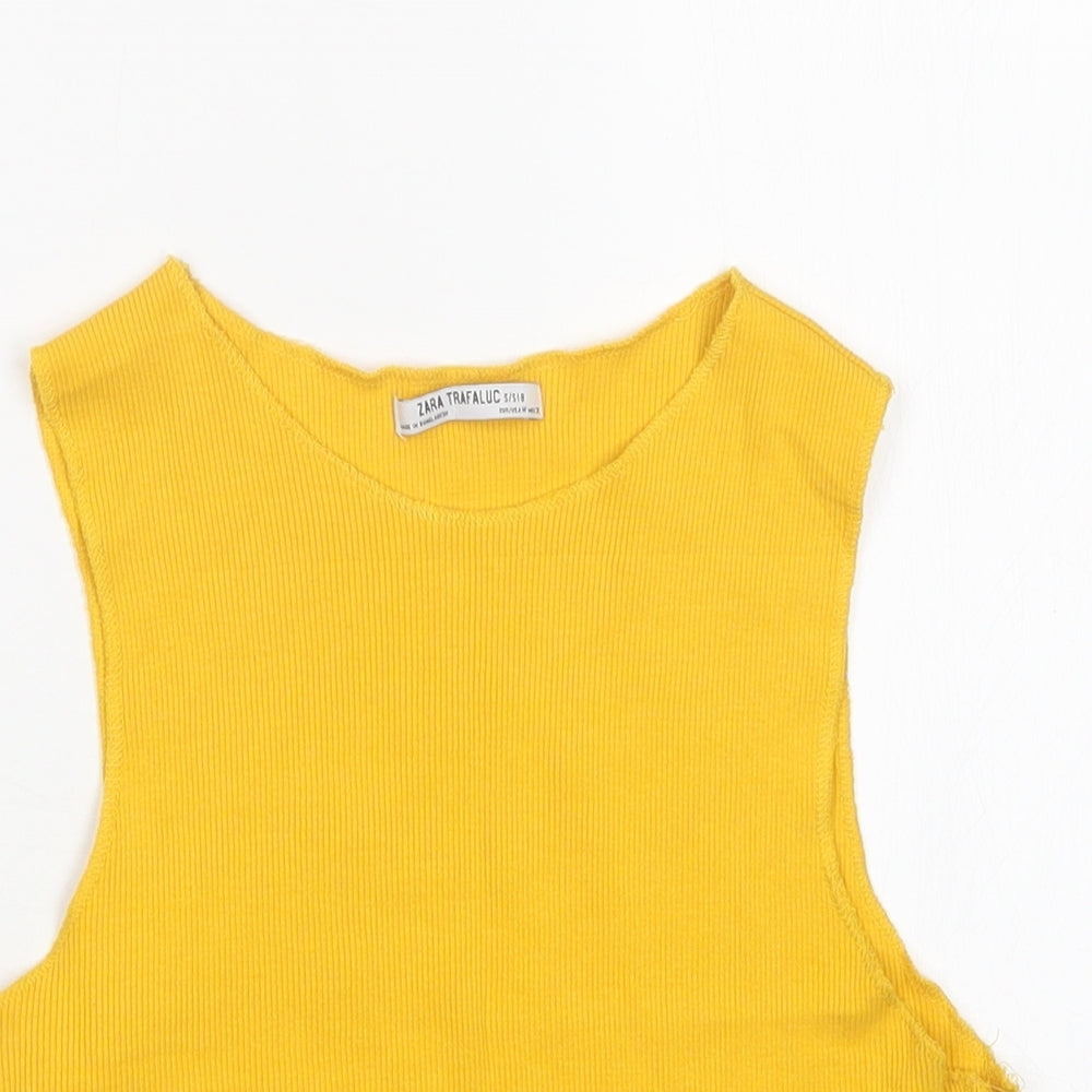 Zara Womens Yellow   Cropped T-Shirt Size M